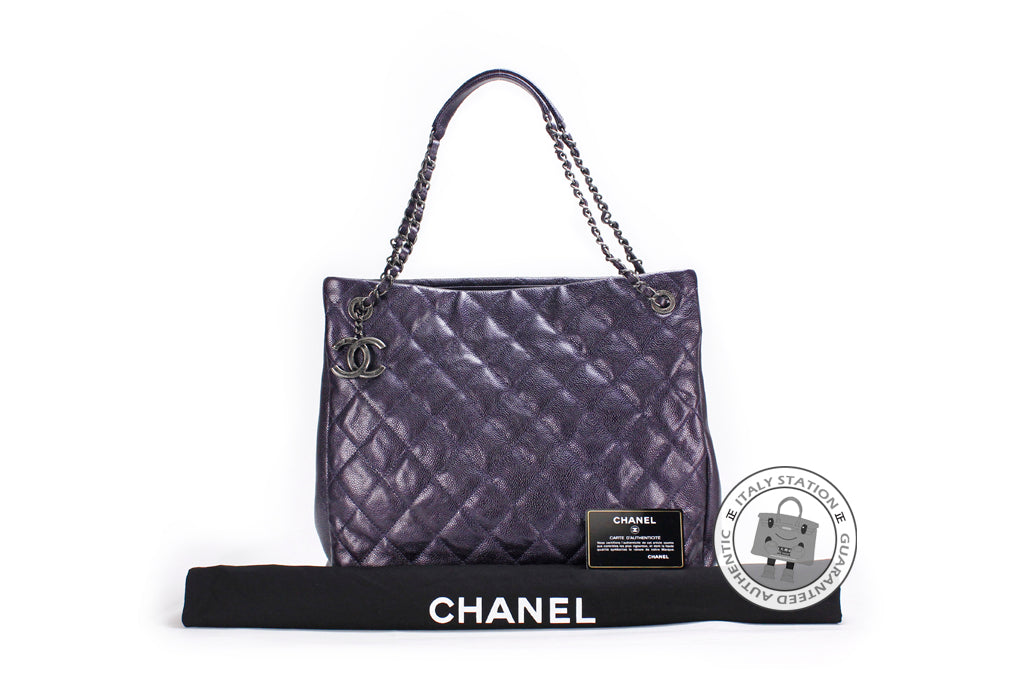 Chanel A67389 CC Shopping Bag in Iridescent Metallic Purple Calfskin Shoulder Bags Bkhw