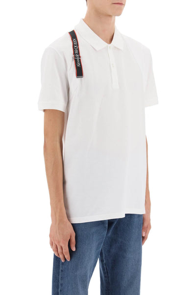 Alexander mcqueen harness polo shirt in piqu‚àö¬© with selvedge logo 625245 QSX33 WHITE