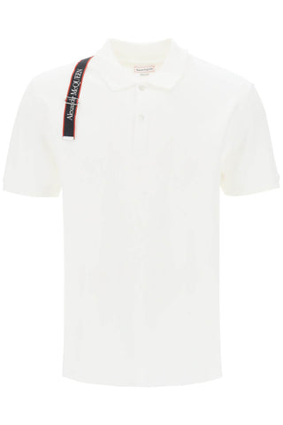 Alexander mcqueen harness polo shirt in piqué with selvedge logo 625245 QSX33 WHITE