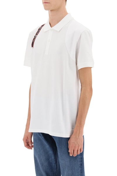 Alexander mcqueen harness polo shirt in piqu‚àö¬© with selvedge logo 625245 QSX33 WHITE