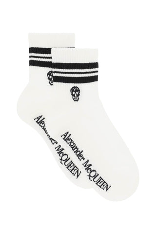 Alexander mcqueen stripe skull sports socks 645423 3D17Q WHITE BLACK