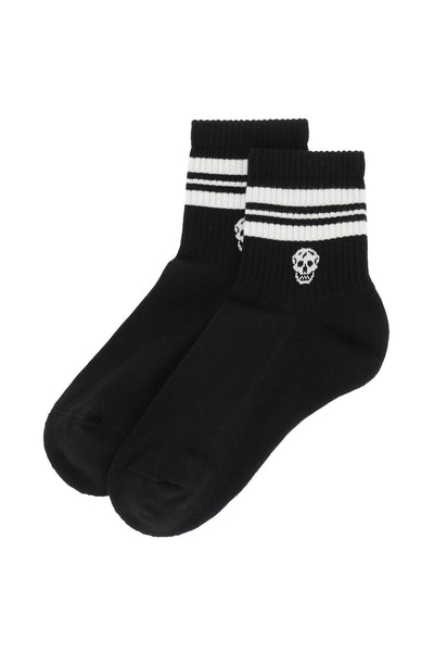 Alexander mcqueen stripe skull sports socks 645423 3D17Q BLACK WHITE