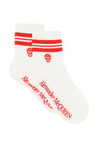 Alexander mcqueen stripe skull sports socks 645423 3D17Q WHITE RED