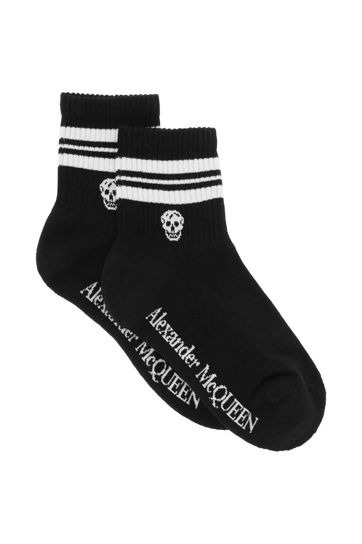 Alexander mcqueen stripe skull sports socks 645423 3D17Q BLACK WHITE