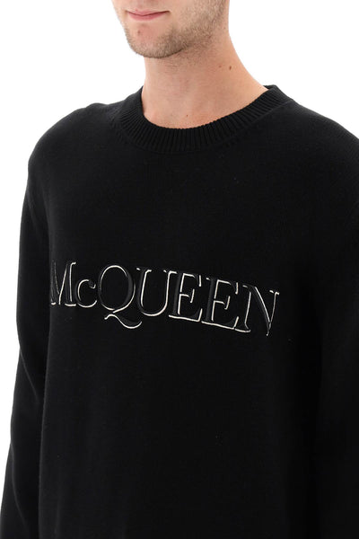 Alexander mcqueen 標誌刺繡毛衣 651184 Q1XAY 黑色 黑色 白色