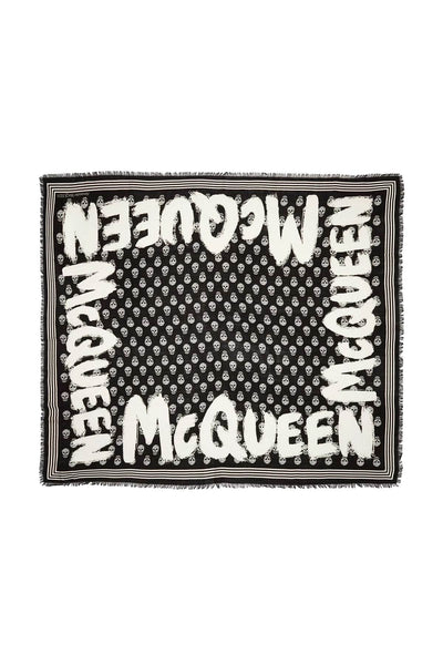 Alexander mcqueen graffiti biker scarf 661149 4418Q BLACK IVORY