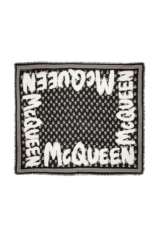 Alexander mcqueen graffiti biker scarf 661149 4418Q BLACK IVORY