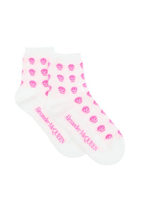 Alexander mcqueen multiskull socks 665189 3D86Q WHITE FLURO PINK