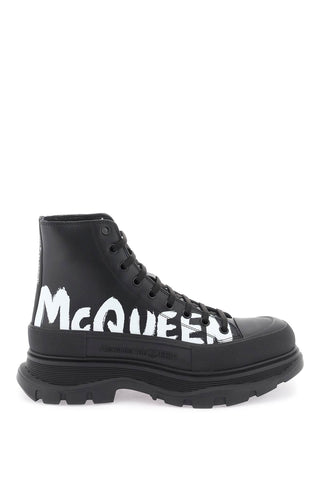 Alexander mcqueen 'tread slick graffiti' ankle boots 711109 WIAT6 BLACK WHITE