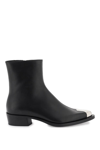 Alexander mcqueen leather punk ankle boots 711114 WIDY1 BLACK SILVER