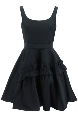 Alexander mcqueen mini faille dress with oversized ruffle 733692 QEACM BLACK