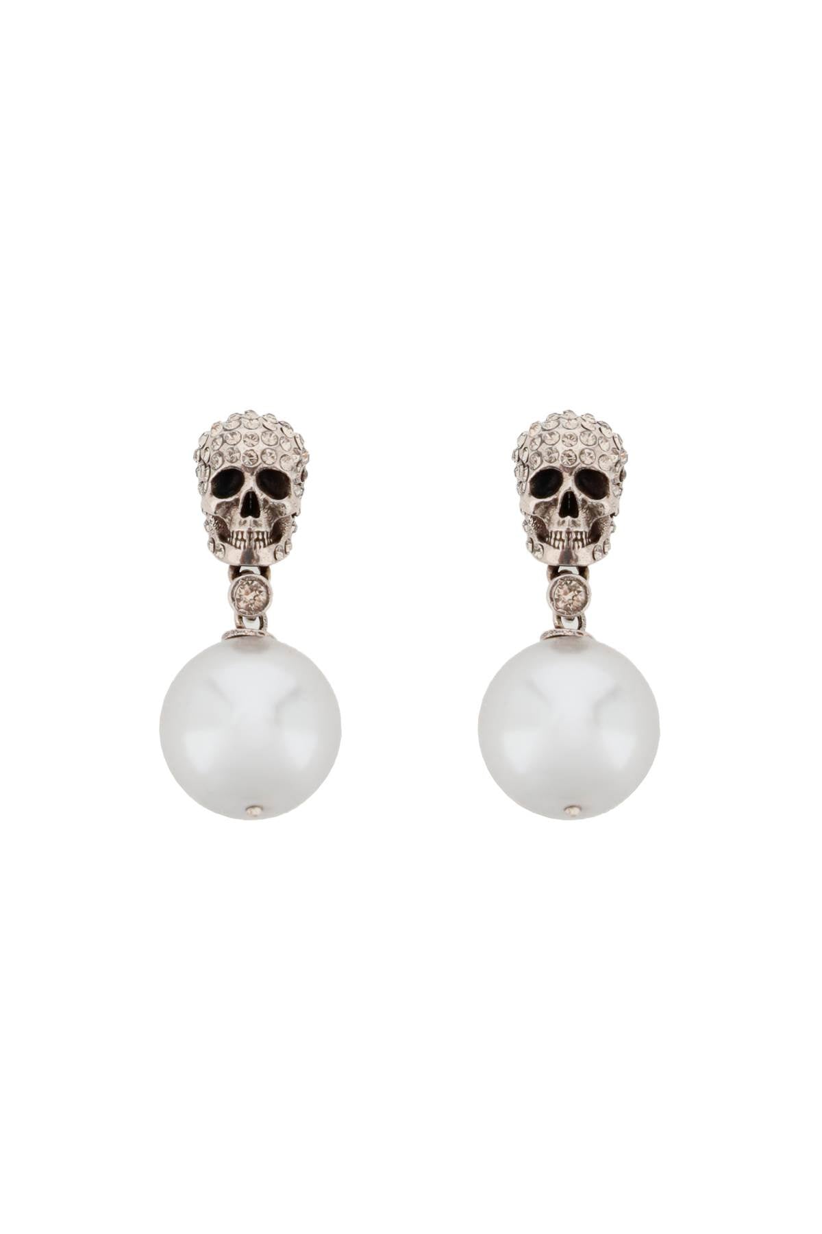 Alexander mcqueen pearl skull earrings with crystal pavé 734746 I170E 0446 GREIGE