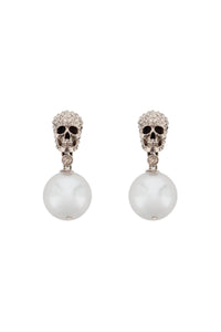 Alexander mcqueen pearl skull earrings with crystal pavé 734746 I170E 0446 GREIGE