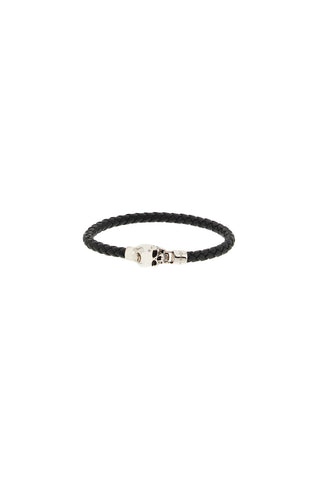 Alexander mcqueen skull braided leather bracelet 735918 1AAM9 BLACK
