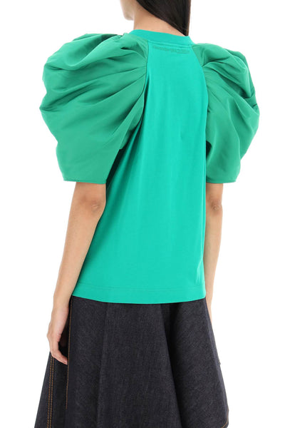Alexander mcqueen t-shirt with ruched balloon sleeves in poly faille 754944 QLACU BRIGHT GREEN