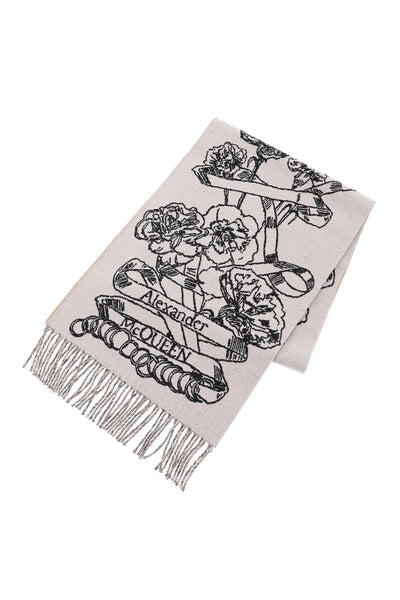Alexander mcqueen wool reversibile scarf 755076 3200Q ROSE BLUSH BLACK