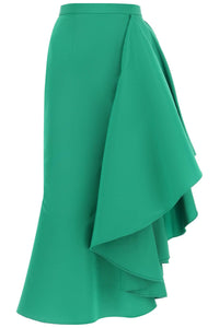 Alexander mcqueen asymmetric skirt with maxi flounce 757643 QEACM BRIGHT GREEN