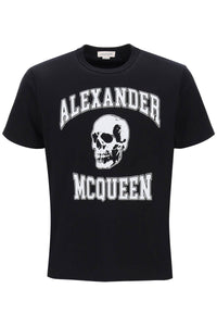 Alexander mcqueen 帶大學標誌和骷髏印花 T 卹 759442 QVZ29 黑色 白色