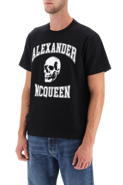 Alexander mcqueen t-shirt with varsity logo and skull print 759442 QVZ29 BLACK WHITE