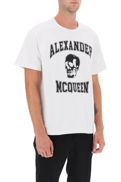 Alexander mcqueen t-shirt with varsity logo and skull print 759442 QVZ29 WHITE BLACK