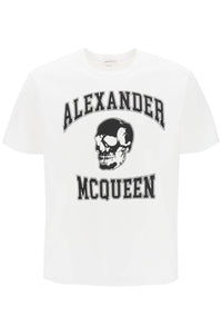 Alexander mcqueen t-shirt with varsity logo and skull print 759442 QVZ29 WHITE BLACK