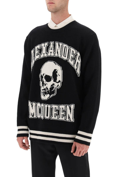 Alexander mcqueen varsity sweater with skull motif 760760 Q1XII BLACK IVORY