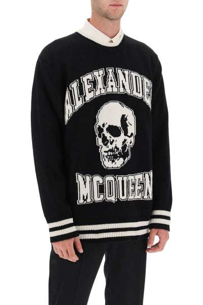 Alexander mcqueen varsity sweater with skull motif 760760 Q1XII BLACK IVORY