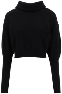 Alexander mcqueen cropped funnel-neck sweater in wool and cashmere 768796 Q1A7F BLACK