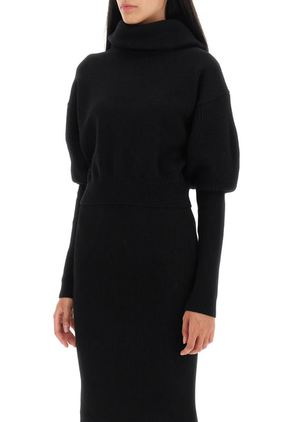 Alexander mcqueen cropped funnel-neck sweater in wool and cashmere 768796 Q1A7F BLACK