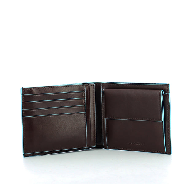 Piquadro-帶硬幣袋藍色廣場的錢包-PU1240B2 -Mogano