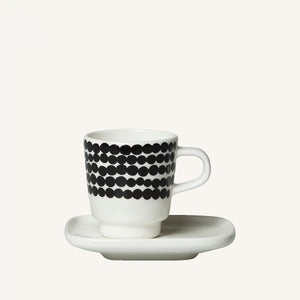 Marimekko - Oiva/Siirtolapuutarha Espresso Cup And Plate 10x10 cm - 065322 - WHITE,/BLACK