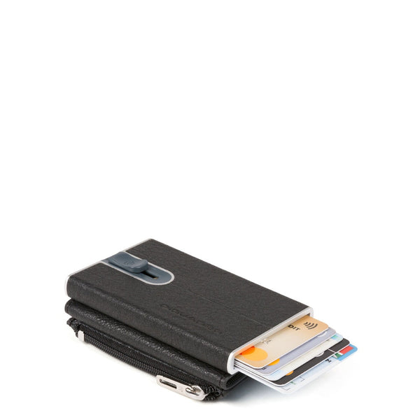 Piquadro - Porta carte di credito con Sliding System con portamonete RFID Black Square - PP5585B3R - NERO