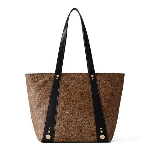 Borbonese - Shopping Bag Medium in tela rivestita OP Naturale Nero - 924888AN0 - OP/NATURALE/NERO