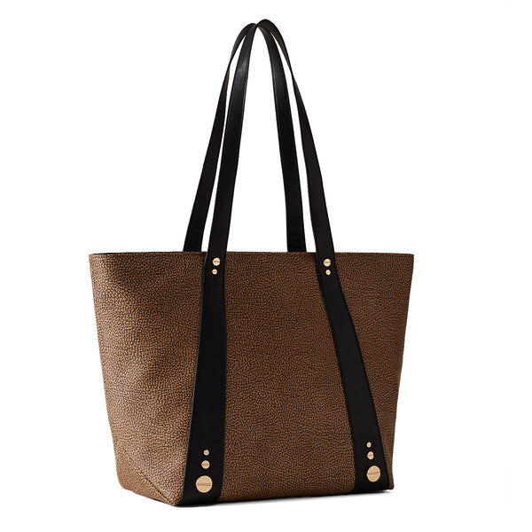 Borbonese - Shopping Bag Medium in tela rivestita OP Naturale Nero - 924888AN0 - OP/NATURALE/NERO