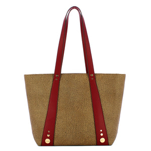 Borbonese - Shopping Bag Medium in tela rivestita OP Naturale Borgogna - 924888AN0 - OP/NATURALE/BORGOGNA