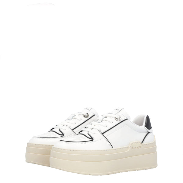Pinko - Sneakers Platform Greta in pelle Bianco Nero - SS0007P001 - BIANCO/NERO