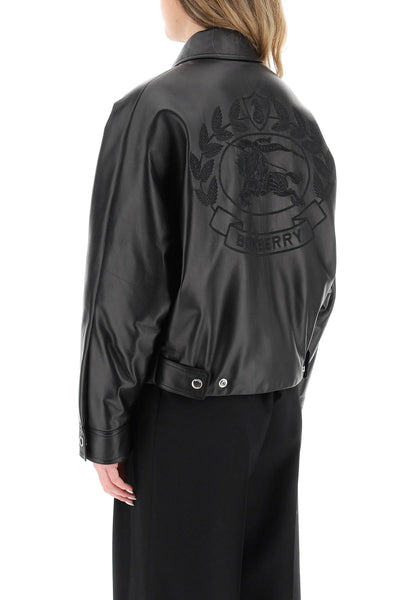 Burberry 刺繡 ekd 皮夾克 8059653 黑色