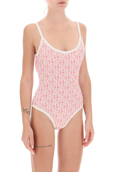 Moncler 基本款標誌印花連身泳衣 8N000 05 89A0Y 淡粉紅色