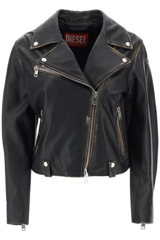 Diesel 'l-edmea' lamb leather biker jacket A10407 0WFAR DEEP BLACK