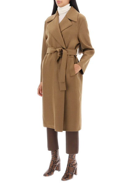 Harris wharf london long robe coat in pressed wool and polaire A1266MLK Y SHORTBREAD