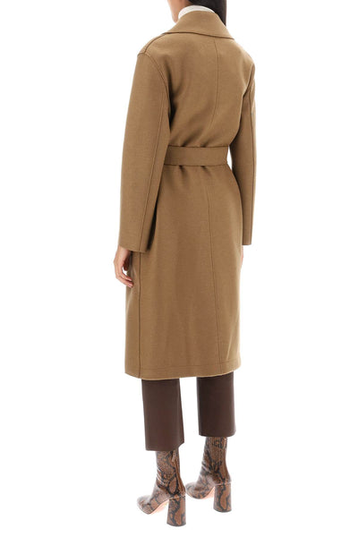 Harris wharf london long robe coat in pressed wool and polaire A1266MLK Y SHORTBREAD