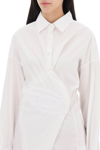 Diesel mini shirt dress with logo closure. A12874 0IMAL WHITE
