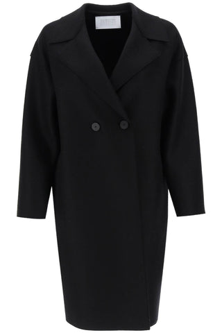 Harris Wharf 倫敦 壓制羊毛繭型大衣 A1487MLK 黑色