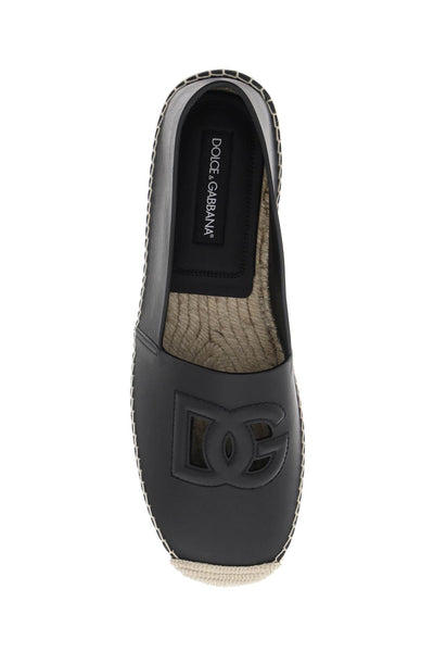 Dolce &amp; gabbana 皮革麻底鞋，飾有 dg 標誌和 A50574 AO602 NERO