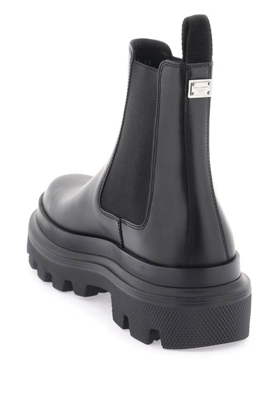 Dolce &amp; Gabbana 拉絨皮革切爾西靴 A60565 AB640 NERO