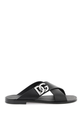 Dolce & gabbana leather sandals with dg logo A80440 AO602 NERO