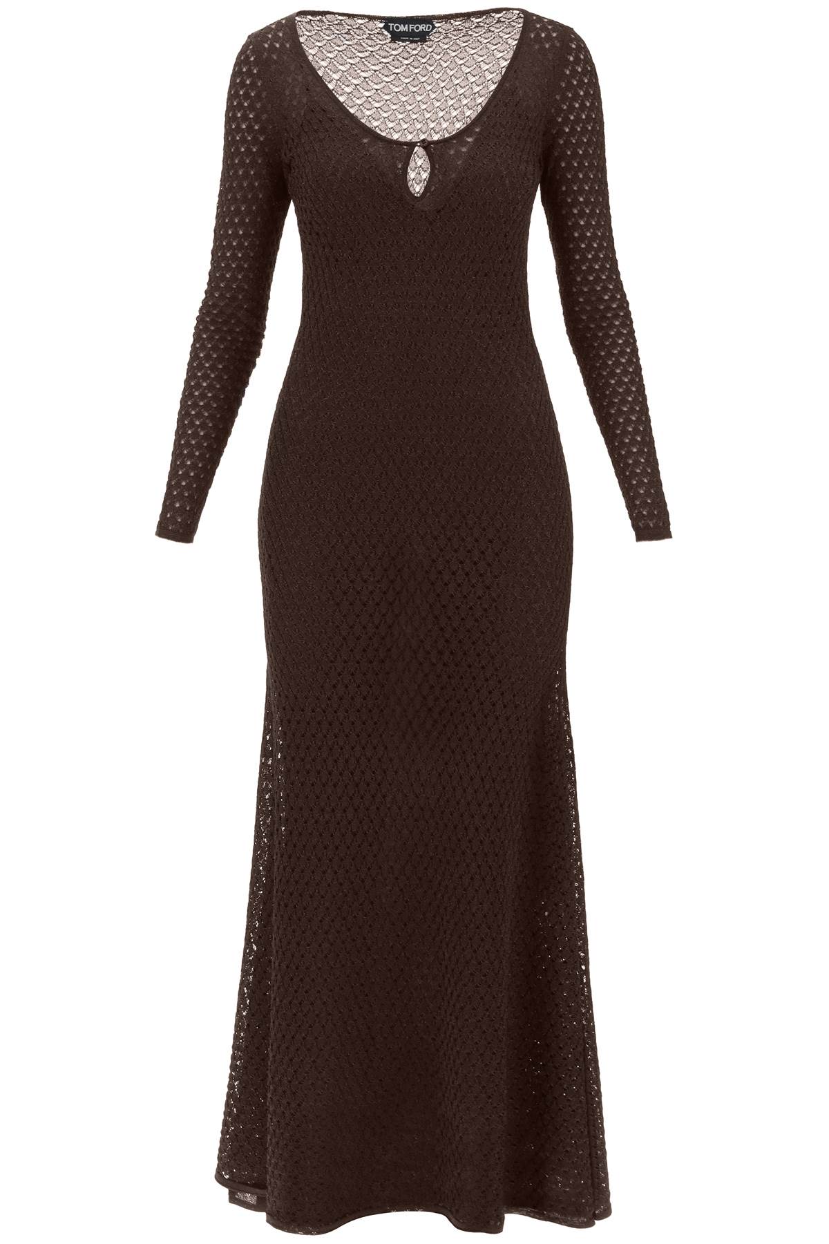 Tom ford long knitted lurex perforated dress ACK416 YAX648 CHOCOLATE BROWN