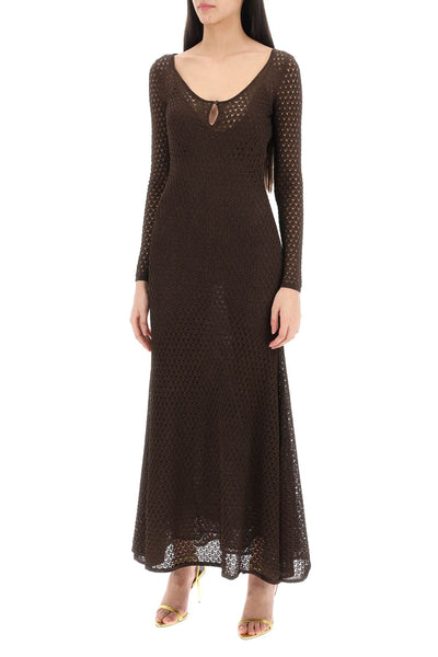 Tom ford long knitted lurex perforated dress ACK416 YAX648 CHOCOLATE BROWN