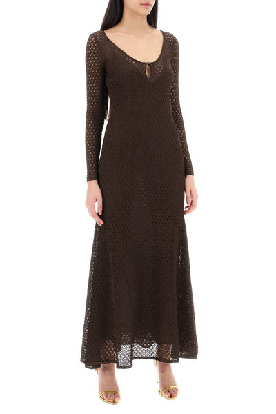 Tom ford long knitted lurex perforated dress ACK416 YAX648 CHOCOLATE BROWN