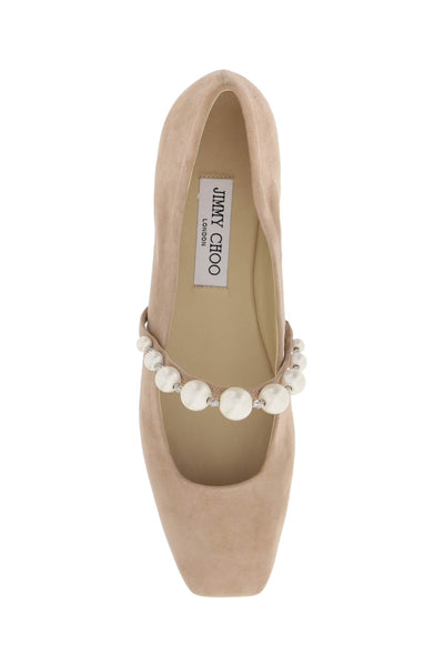 Jimmy choo suede leather ballerina flats with pearl ADE FLAT SZR BALLET PINK WHITE